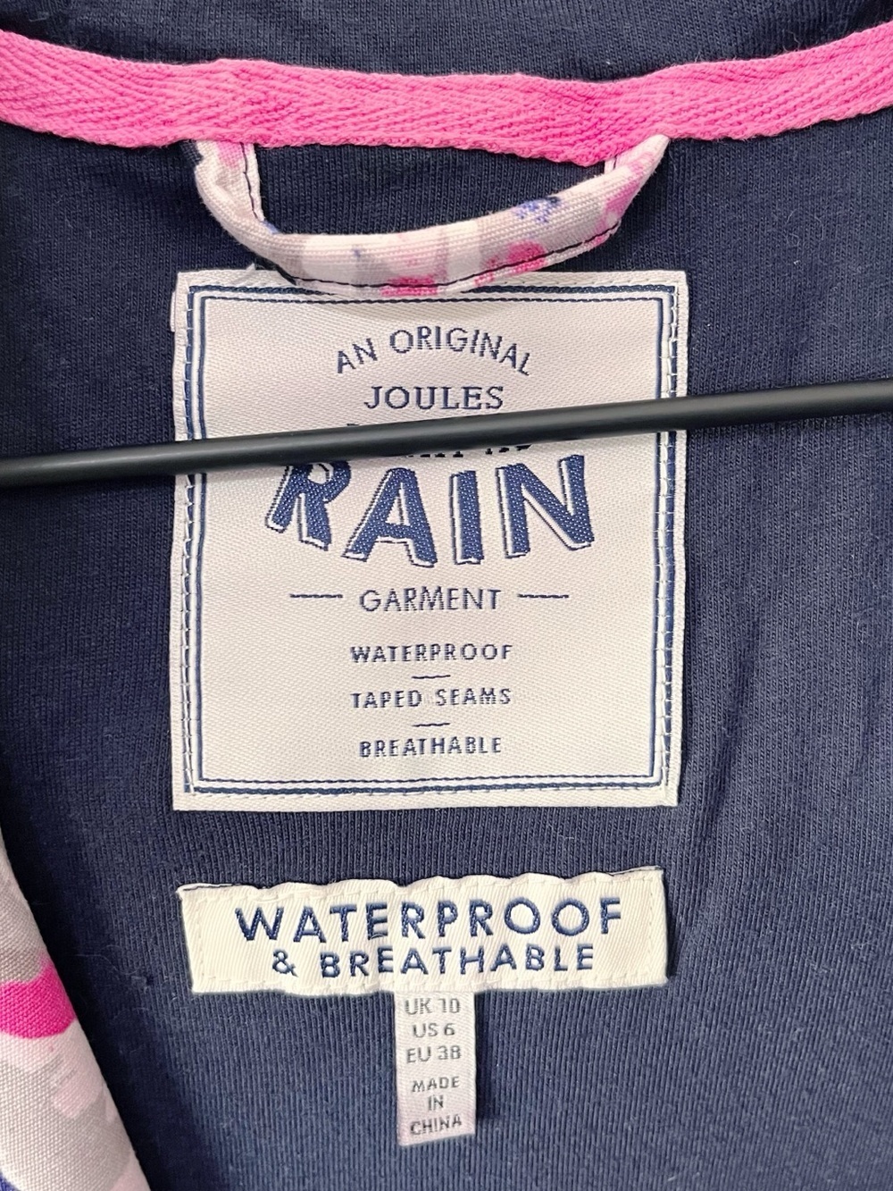 Joules Women's Size 6 Coast Print Waterproof Rain Jacket French Navy Blue Bloom - Picture 8 of 10